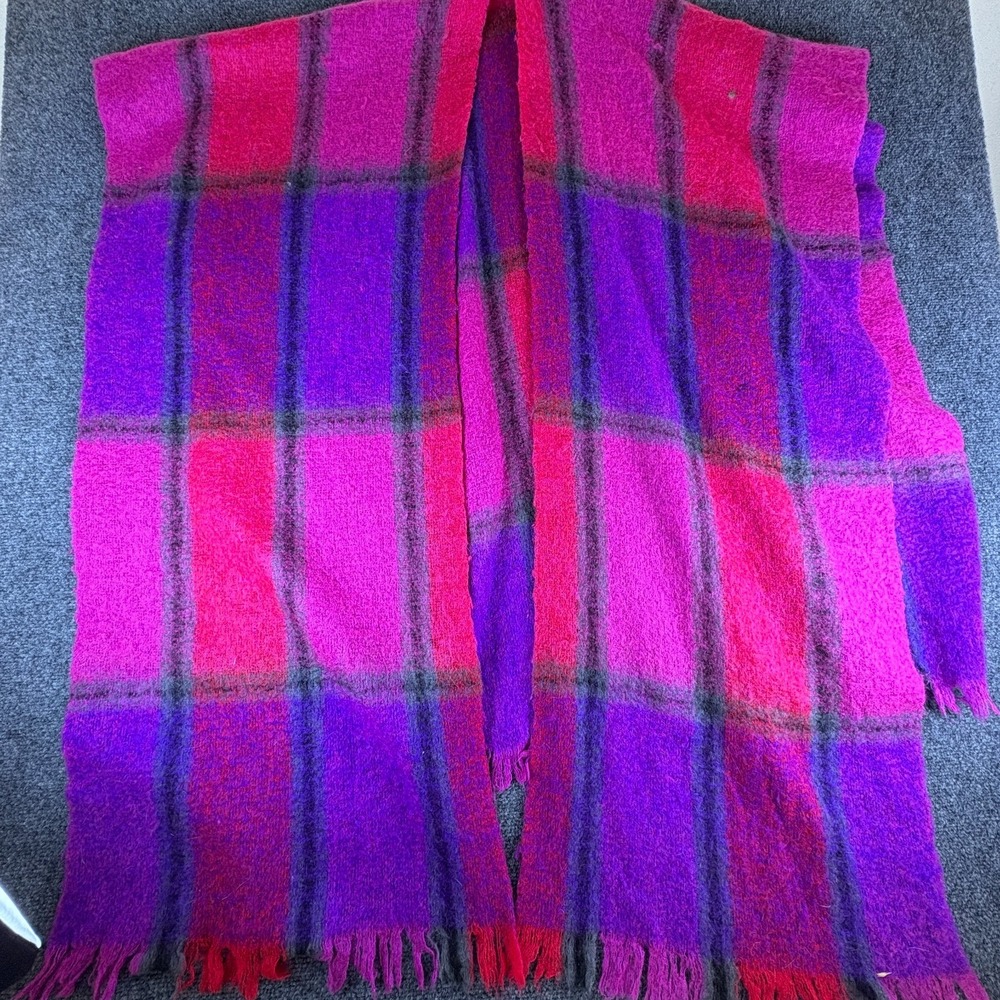 Elvin Blanket Scarf Womens Purple Pink Plaid Acrylic‎ Wool Fringed Hem Winter